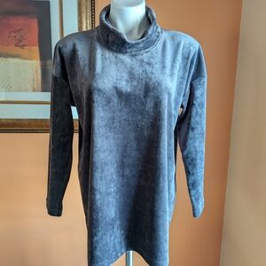 J.Jill Women’s Velour Top Shirt Sweater Size M / L Cowl Neck Gray Tunic
